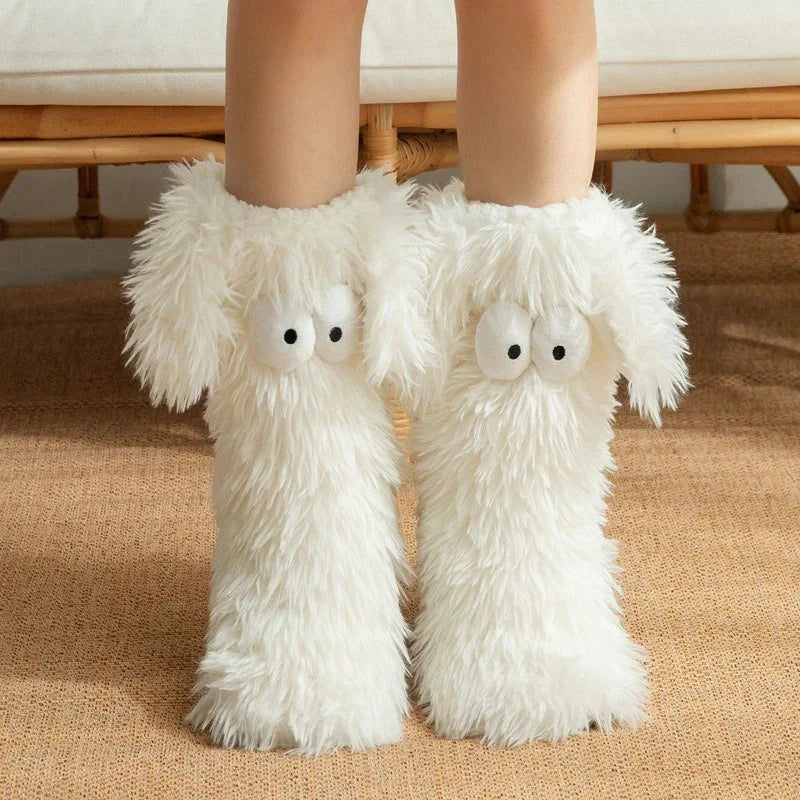 Chaussettes antidérapantes douillettes au motif chiot tout doux
