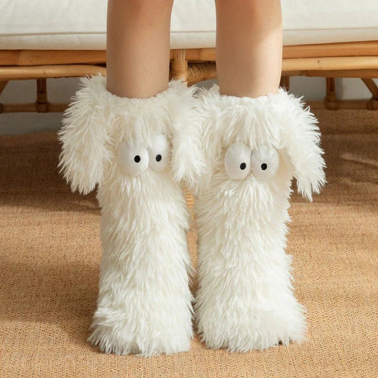 Chaussettes antidérapantes douillettes au motif chiot tout doux