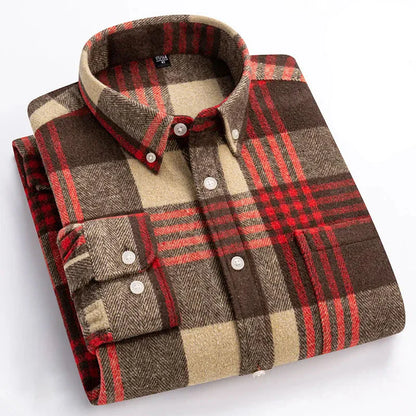 Chemise en flanelle de coton brossé infroissable pour homme