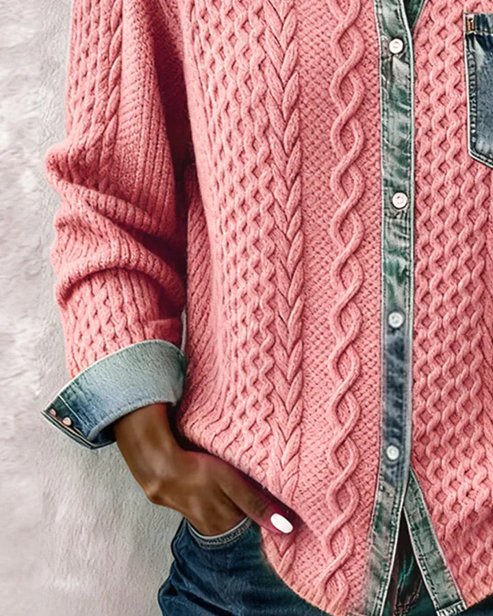 Chemise à boutons en denim à torsades pour femme