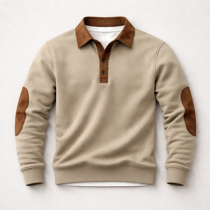 Pull polo pour homme en coton brossé avec empiècements effet daim