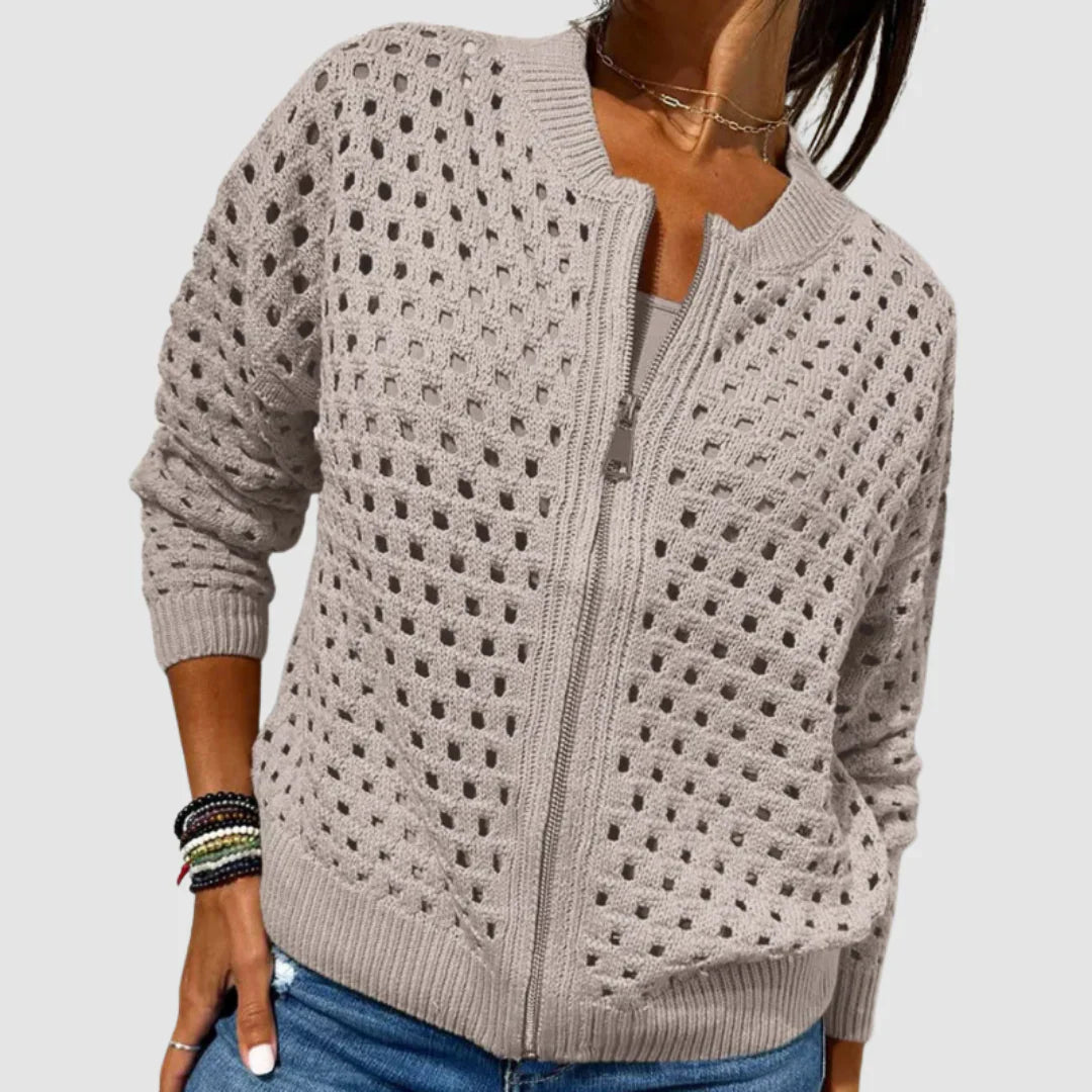 Gilet zippé en maille ajourée texturée pour femme