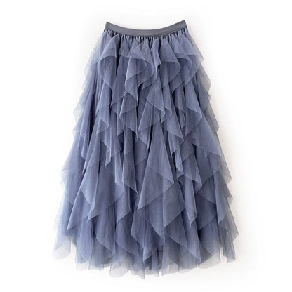 Jupe longue asymétrique à volants superposés pour femme