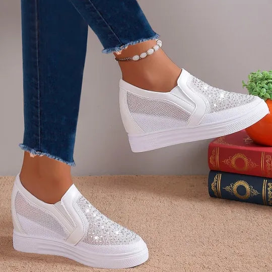 Baskets Confortables à Enfiler en Maille Strass pour Femmes