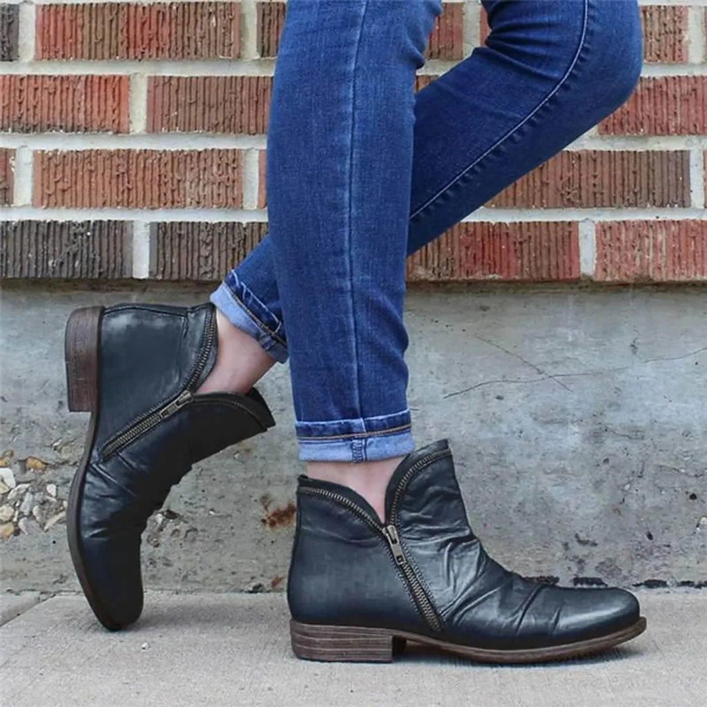 Bottines Classiques à Double Fermeture Éclair pour Femmes