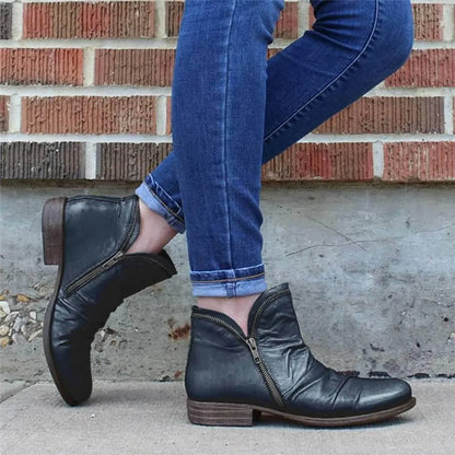 Bottines Classiques à Double Fermeture Éclair pour Femmes