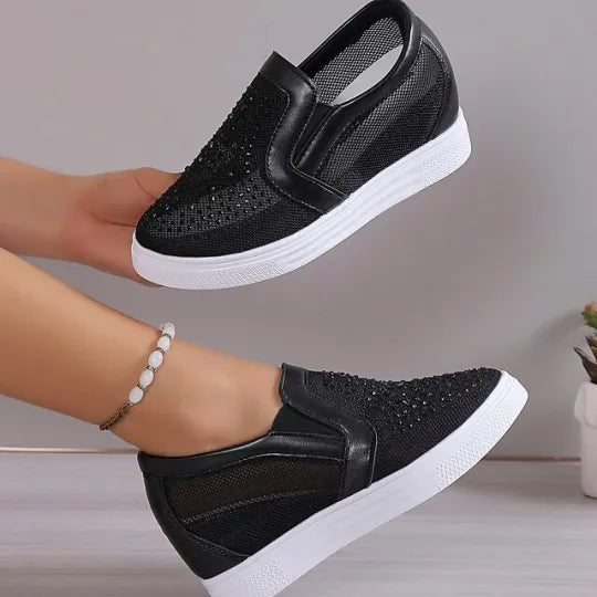 Baskets Confortables à Enfiler en Maille Strass pour Femmes