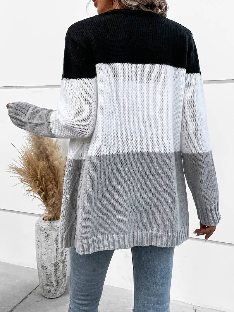 Gilet en maille texturée bicolore pour femme