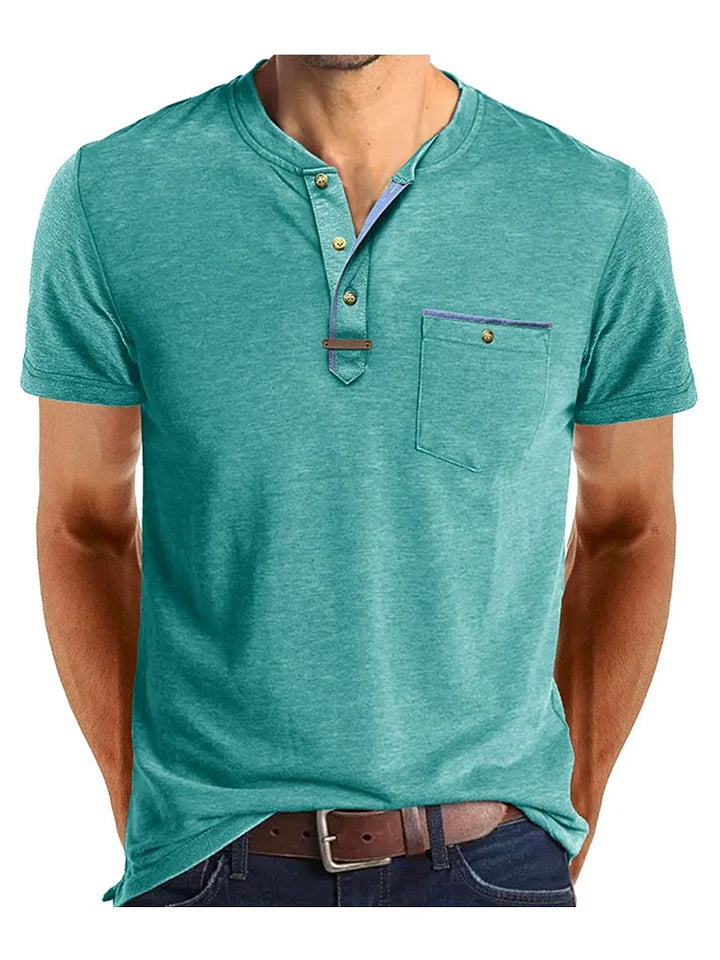 T-shirt Henley à manches courtes pour homme avec poche poitrine