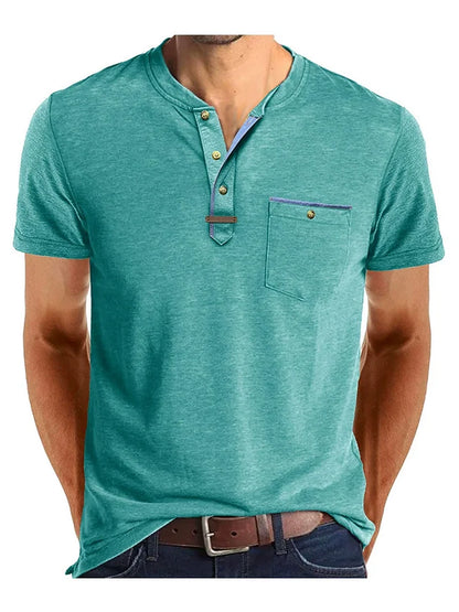 T-shirt Henley à manches courtes pour homme avec poche poitrine
