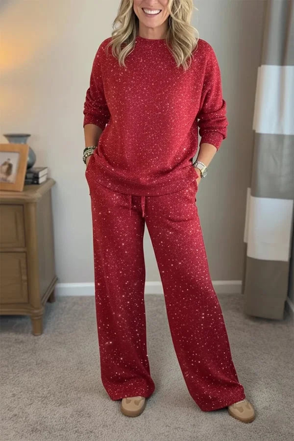 Ensemble détente à jambes larges en jersey scintillant pour femme