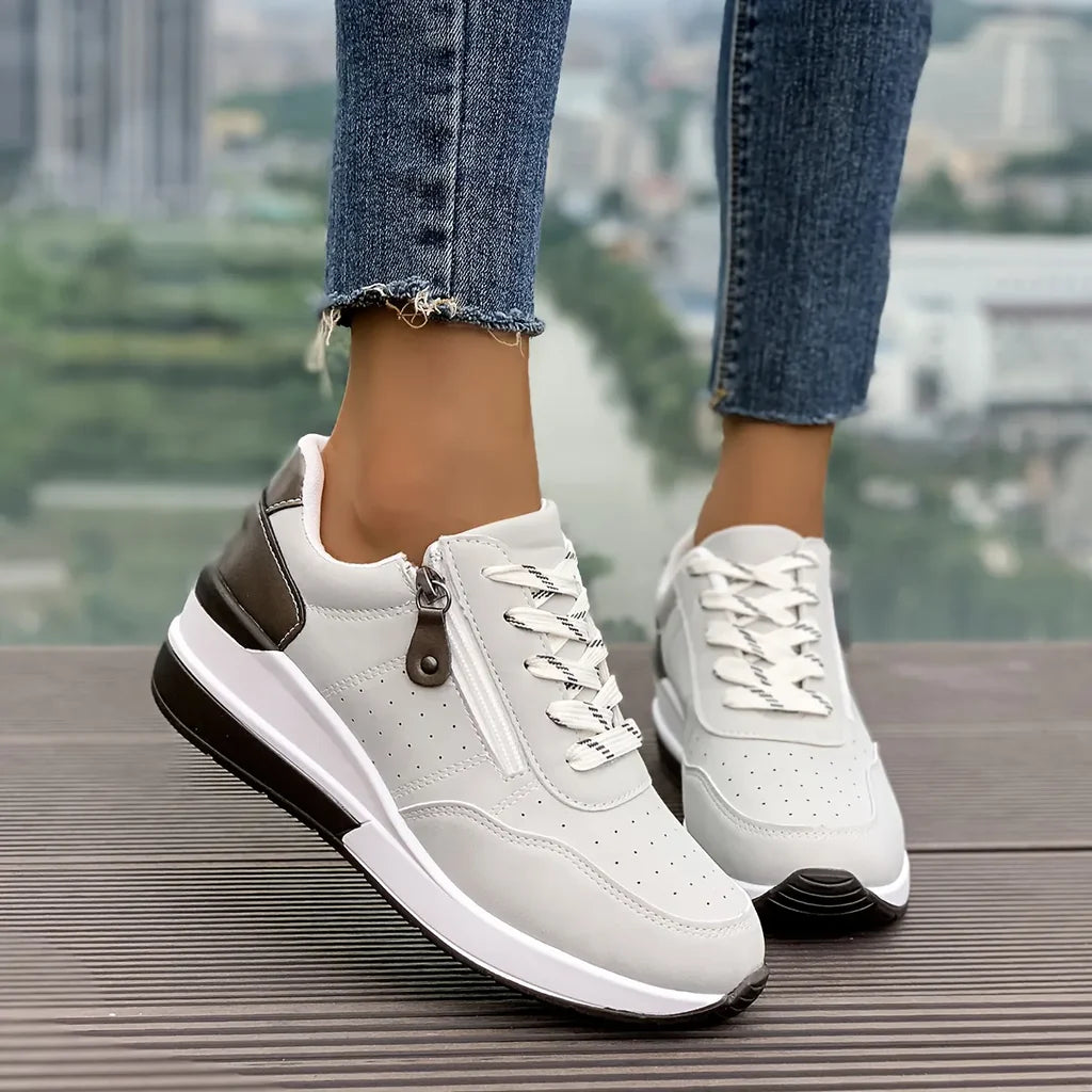 Baskets confortables pour femmes, à semelle épaisse et fermeture éclair latérale