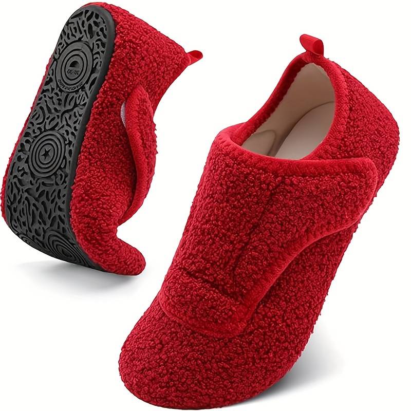 Pantoufles d'intérieur chaudes et ajustables pour femmes, coupe large