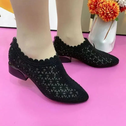 Chaussures à enfiler automnales pour femmes, en maille pailletée et à talon épais