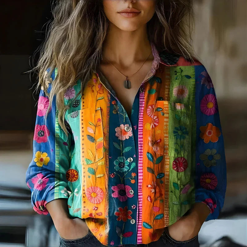 Chemisier vintage imprimé à boutons pour femme