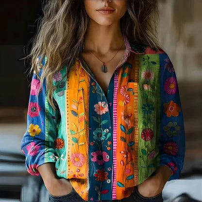 Chemisier vintage imprimé à boutons pour femme