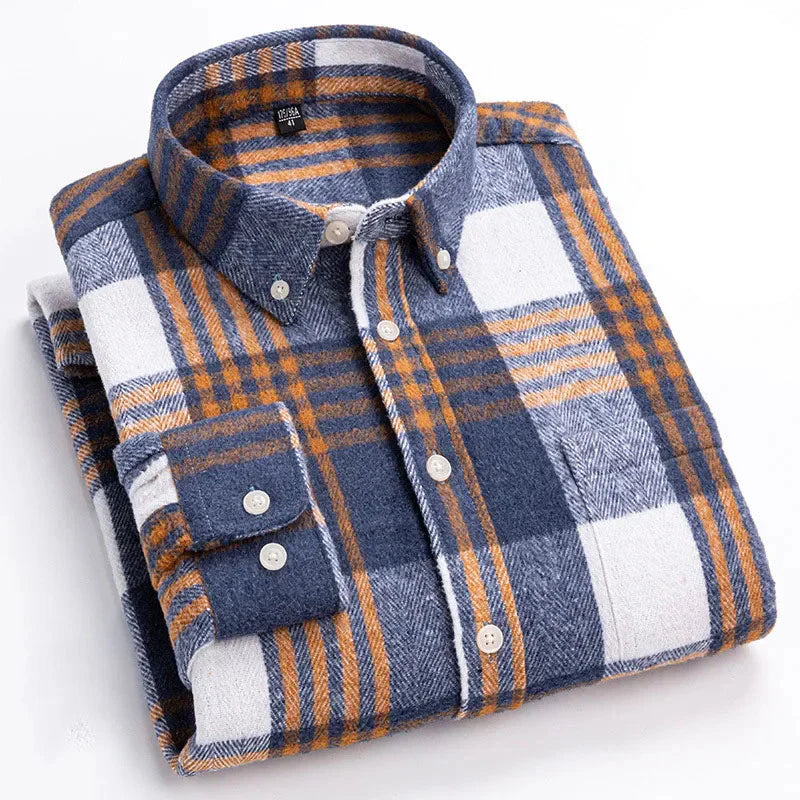 Chemise en flanelle de coton brossé infroissable pour homme