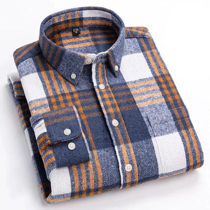 Chemise en flanelle de coton brossé infroissable pour homme