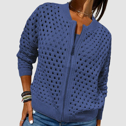 Gilet zippé en maille ajourée texturée pour femme