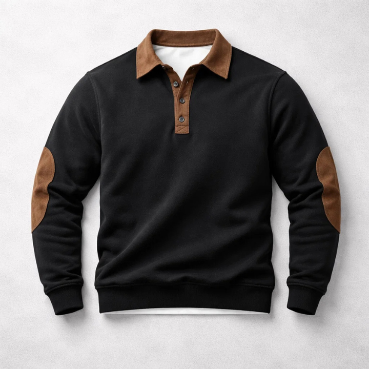 Pull polo pour homme en coton brossé avec empiècements effet daim