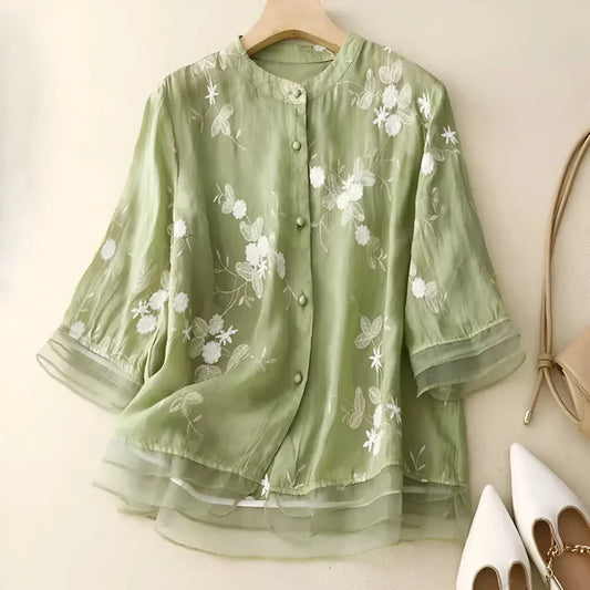 Haut en coton brodé à fleurs pour femme