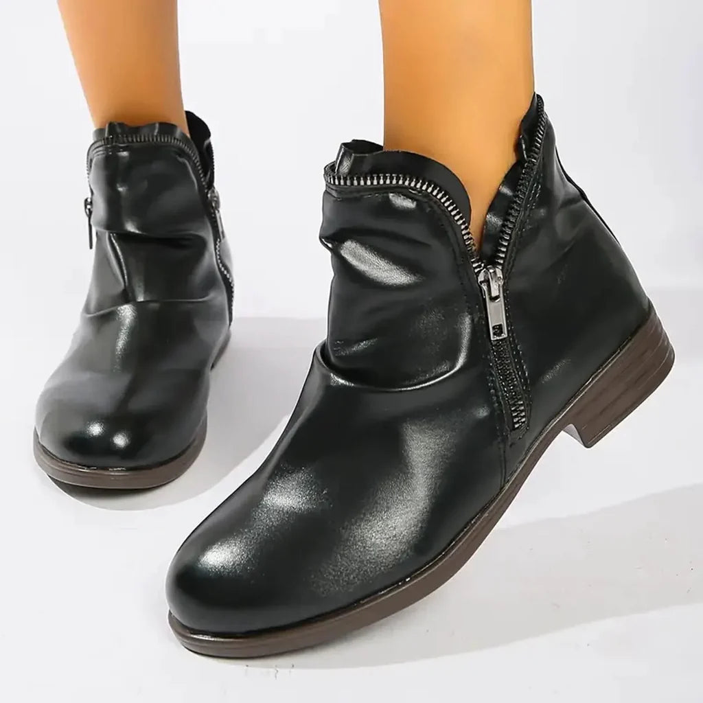 Bottines Classiques à Double Fermeture Éclair pour Femmes