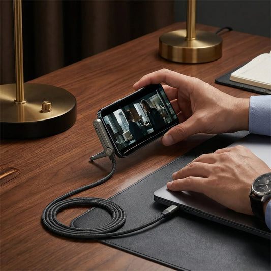 Câble de chargement pliable avec support de téléphone intégré