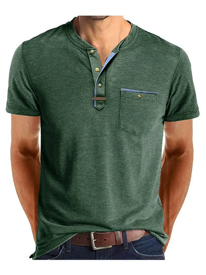 T-shirt Henley à manches courtes pour homme avec poche poitrine