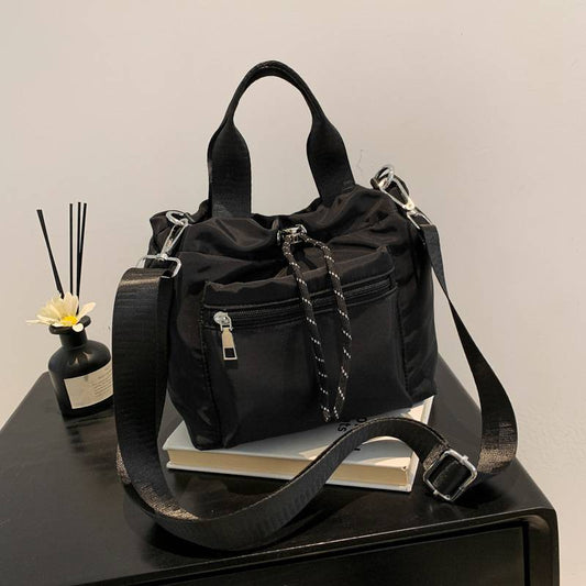 Sac seau bandoulière en nylon à cordon pour femme