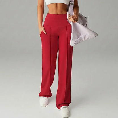 Pantalon à jambes larges, taille haute et droites pour femme