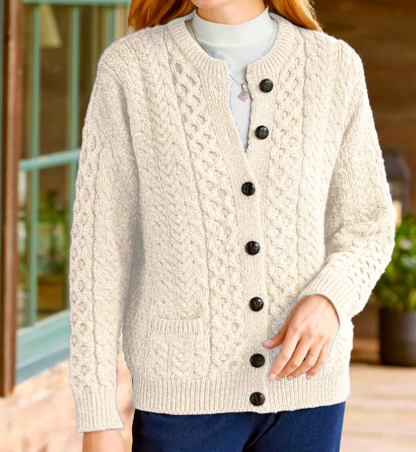 Cardigan boutonné femme en maille torsadée héritage