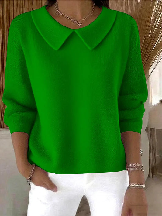 Pull confortable à manches longues en coton uni pour femme