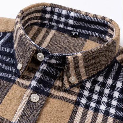 Chemise en flanelle de coton brossé infroissable pour homme
