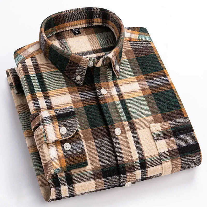 Chemise en flanelle de coton brossé infroissable pour homme
