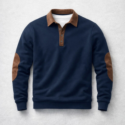 Pull polo pour homme en coton brossé avec empiècements effet daim