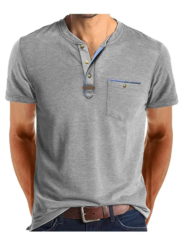 T-shirt Henley à manches courtes pour homme avec poche poitrine