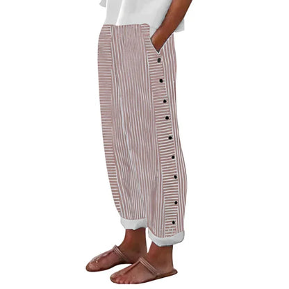 Pantalon léger à rayures bleues pour femme avec poches latérales