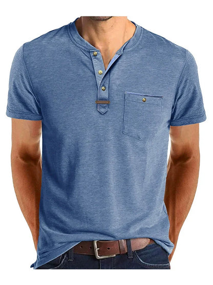 T-shirt Henley à manches courtes pour homme avec poche poitrine