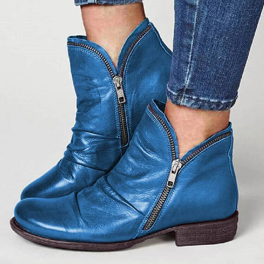 Bottines Classiques à Double Fermeture Éclair pour Femmes