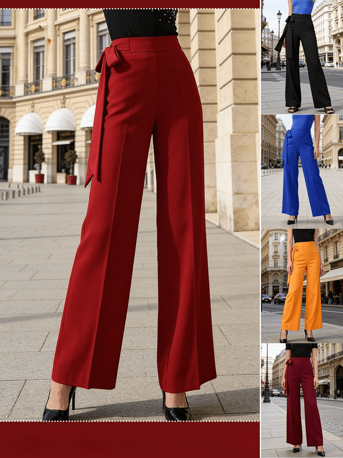 Pantalon à taille haute et jambes larges avec ceinture pour femme