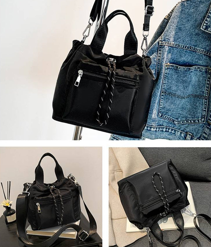 Sac seau bandoulière en nylon à cordon pour femme