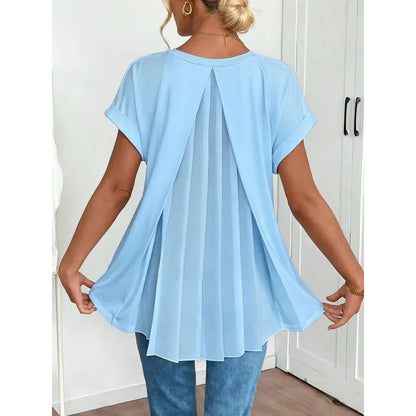 T-shirt décontracté à col en V avec détail texturé au dos pour femme