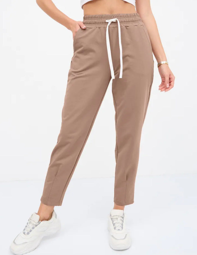 Pantalon décontracté à taille fuselée et cordon de serrage pour femme