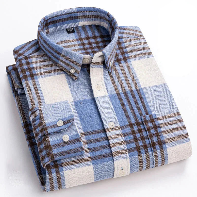 Chemise en flanelle de coton brossé infroissable pour homme
