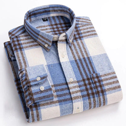 Chemise en flanelle de coton brossé infroissable pour homme