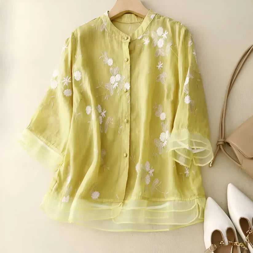 Haut en coton brodé à fleurs pour femme