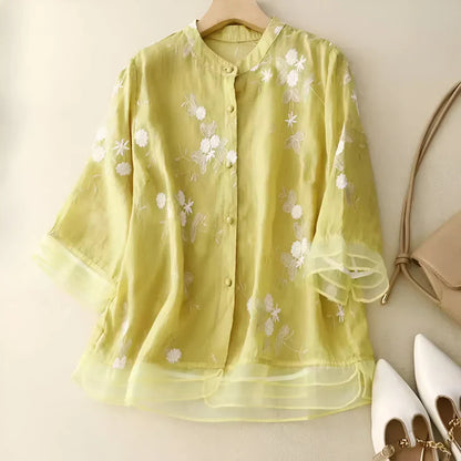 Haut en coton brodé à fleurs pour femme