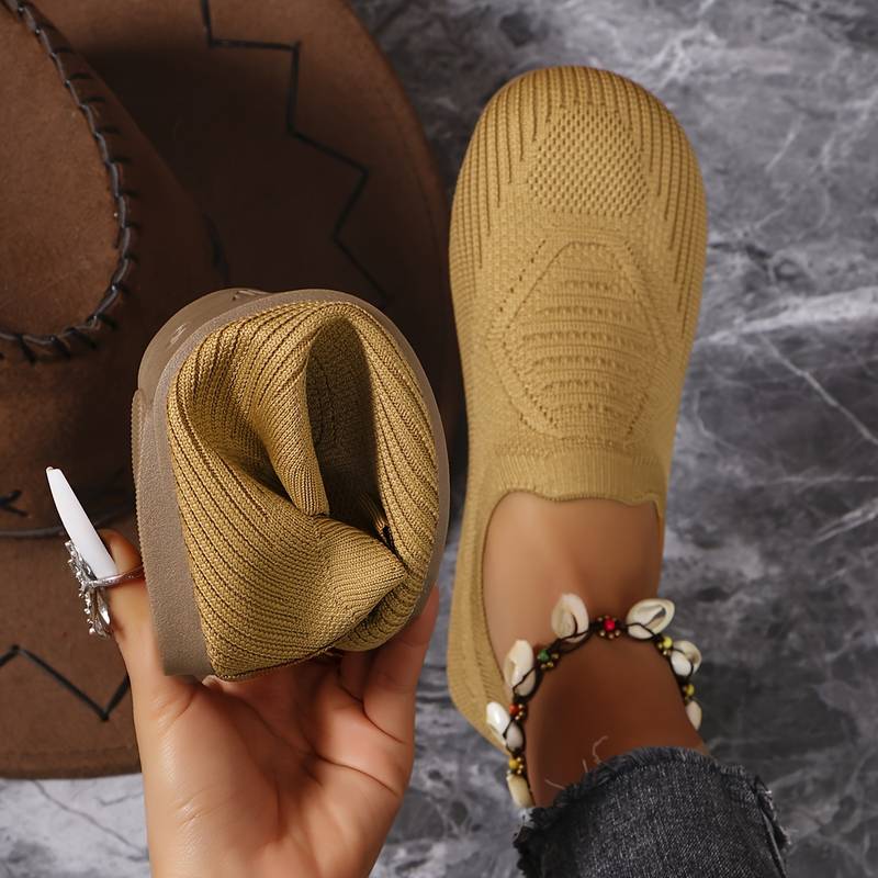 Chaussures plates à enfiler pour femmes, bout rond tressé