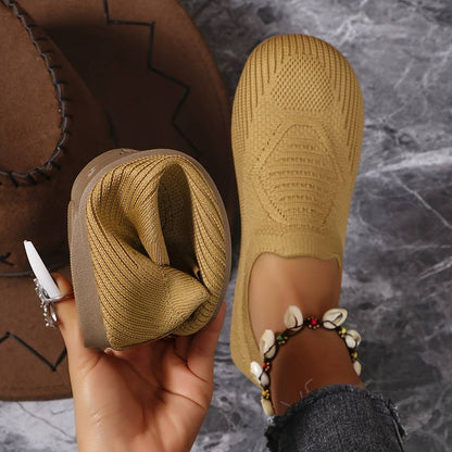 Chaussures plates à enfiler pour femmes, bout rond tressé