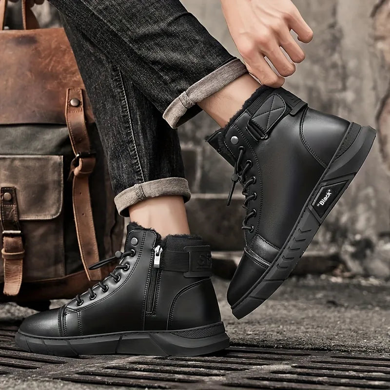 Bottes Chukka pour hommes, doublées en polaire et aspect cuir